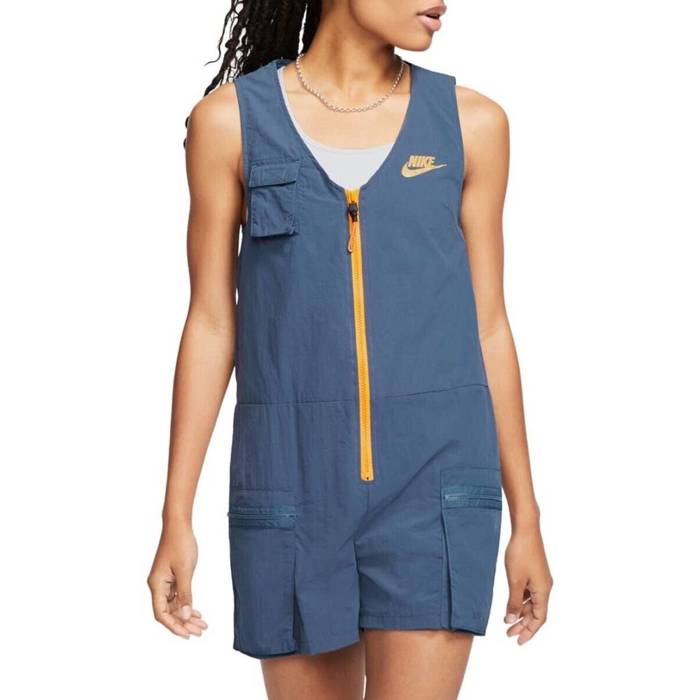 Nike Sportswear Icon Clash Romper Womens Small Diffused Blue Zip Up Lightweight